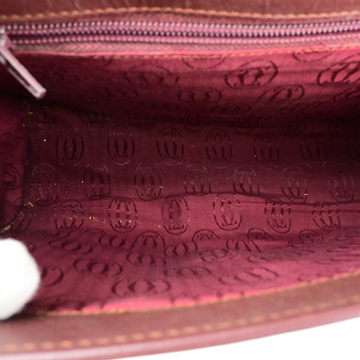 MUST DE CARTIER 2C Logo Hand Bag Leather Bordeaux GHW Spain 09YG298