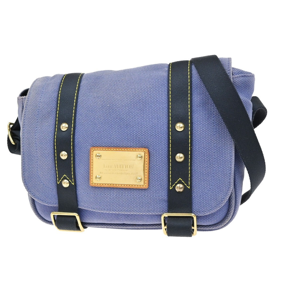 LOUIS VUITTON Busas PM Shoulder Bag Antigua Canvas Leather Blue M40073 65YH830