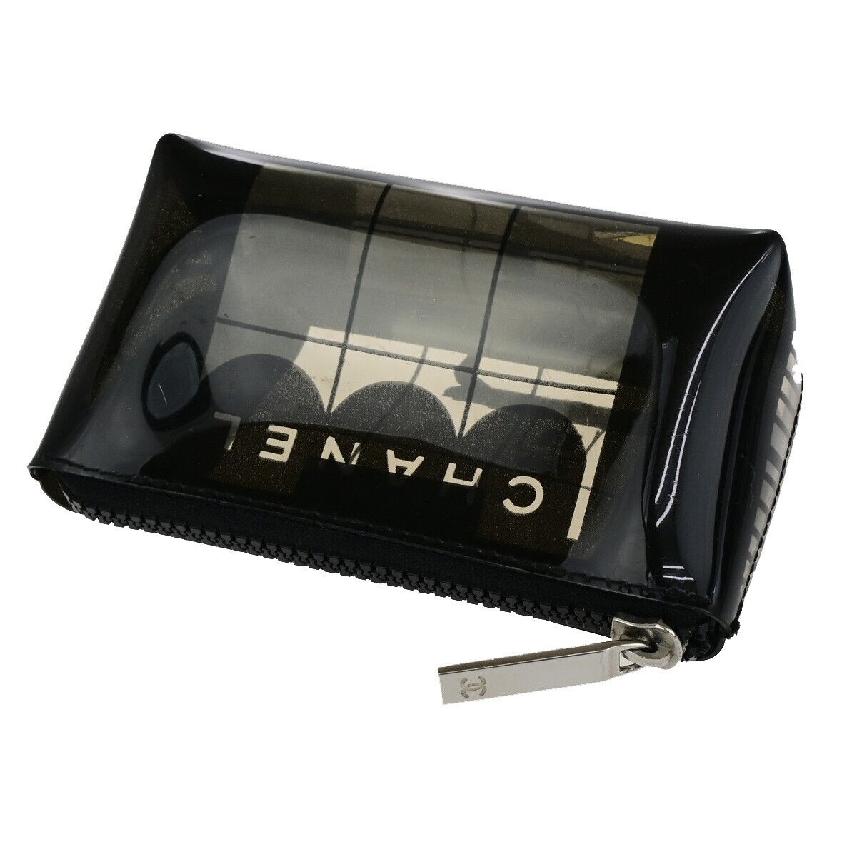 CHANEL CC Logo Coco Maison Window Mini Pouch Bag PVC Leather Black Italy 63FB253