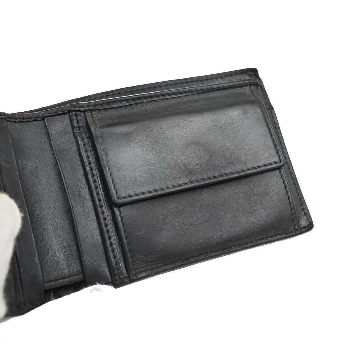 BOTTEGA VENETA Logo Intrecciato Bifold Compact Wallet Leather Navy Blue 07EE239