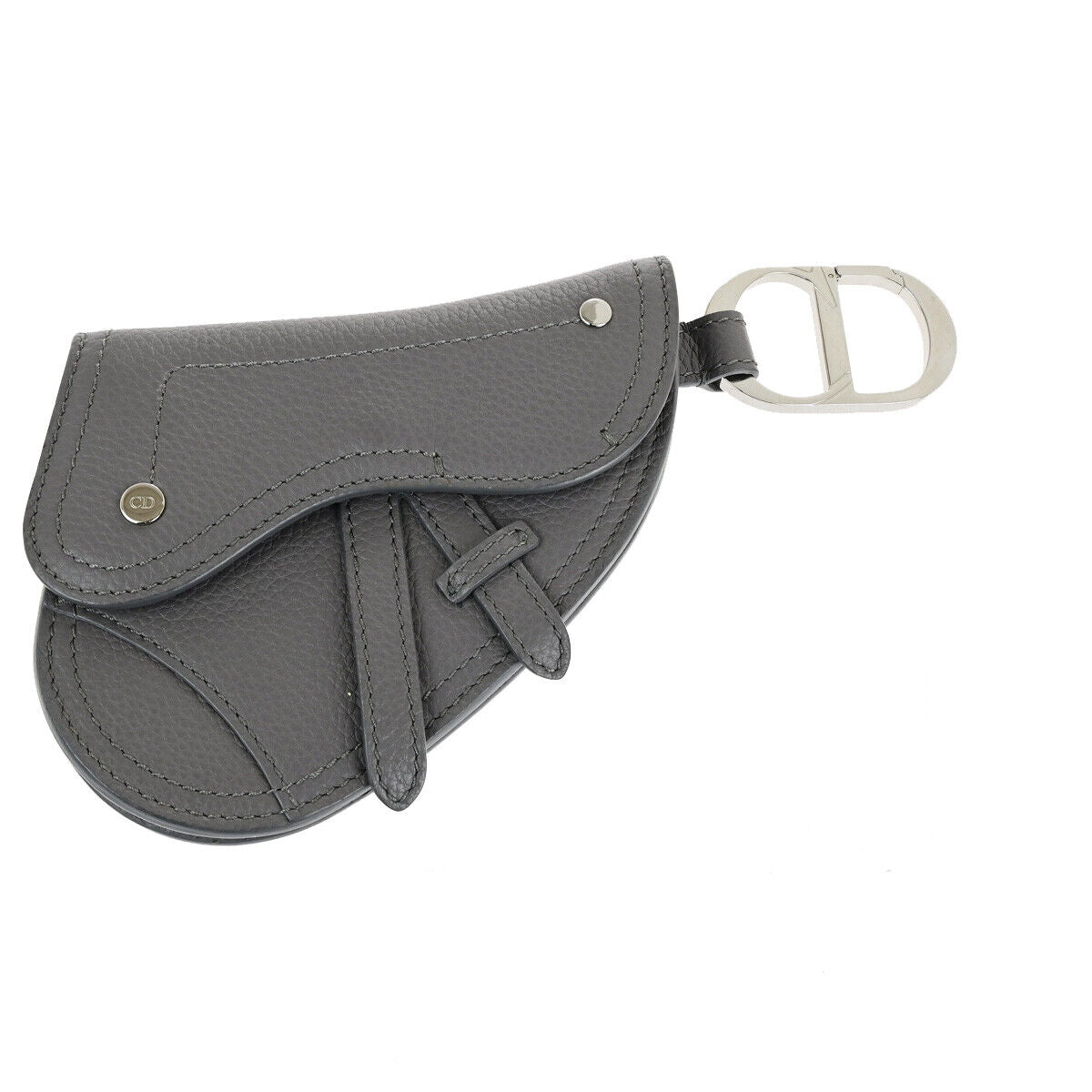 CHRISTIAN DIOR CD Logo Saddle Mini Pouch Bag Leather Gray SHW Italy 85RK755