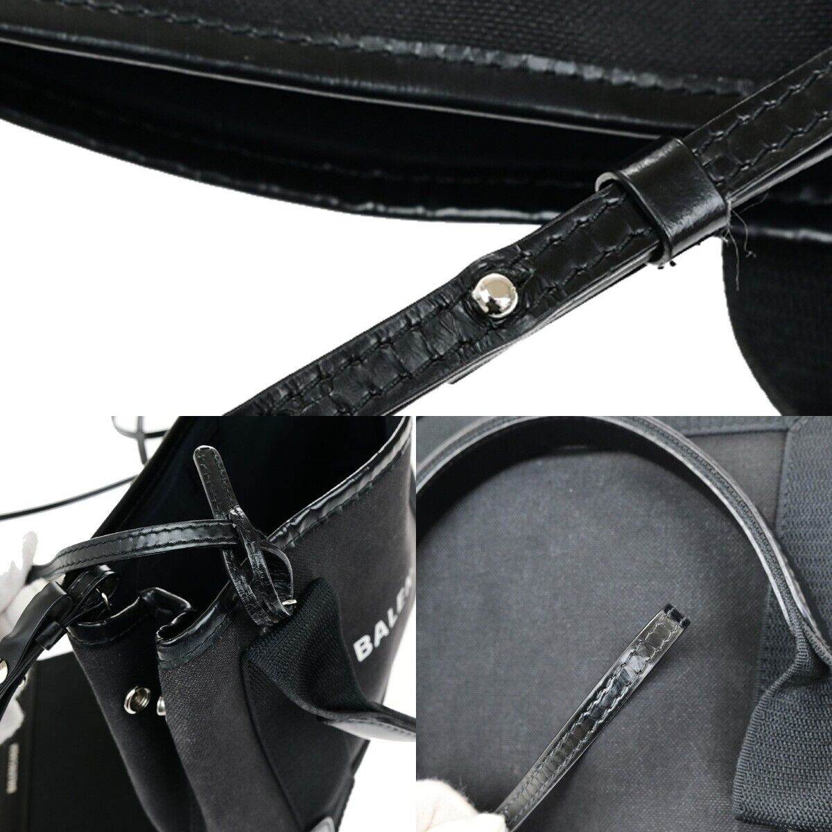 BALENCIAGA Navy Cabas XS 2Way Shoulder Hand Bag Canvas Leather Black 85ED814