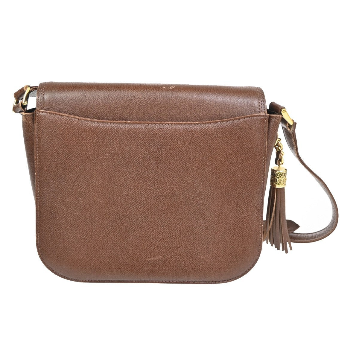VALENTINO GARAVANI VLTN Logo Tassel Charm Shoulder Bag Leather Brown GHW 63ZA217