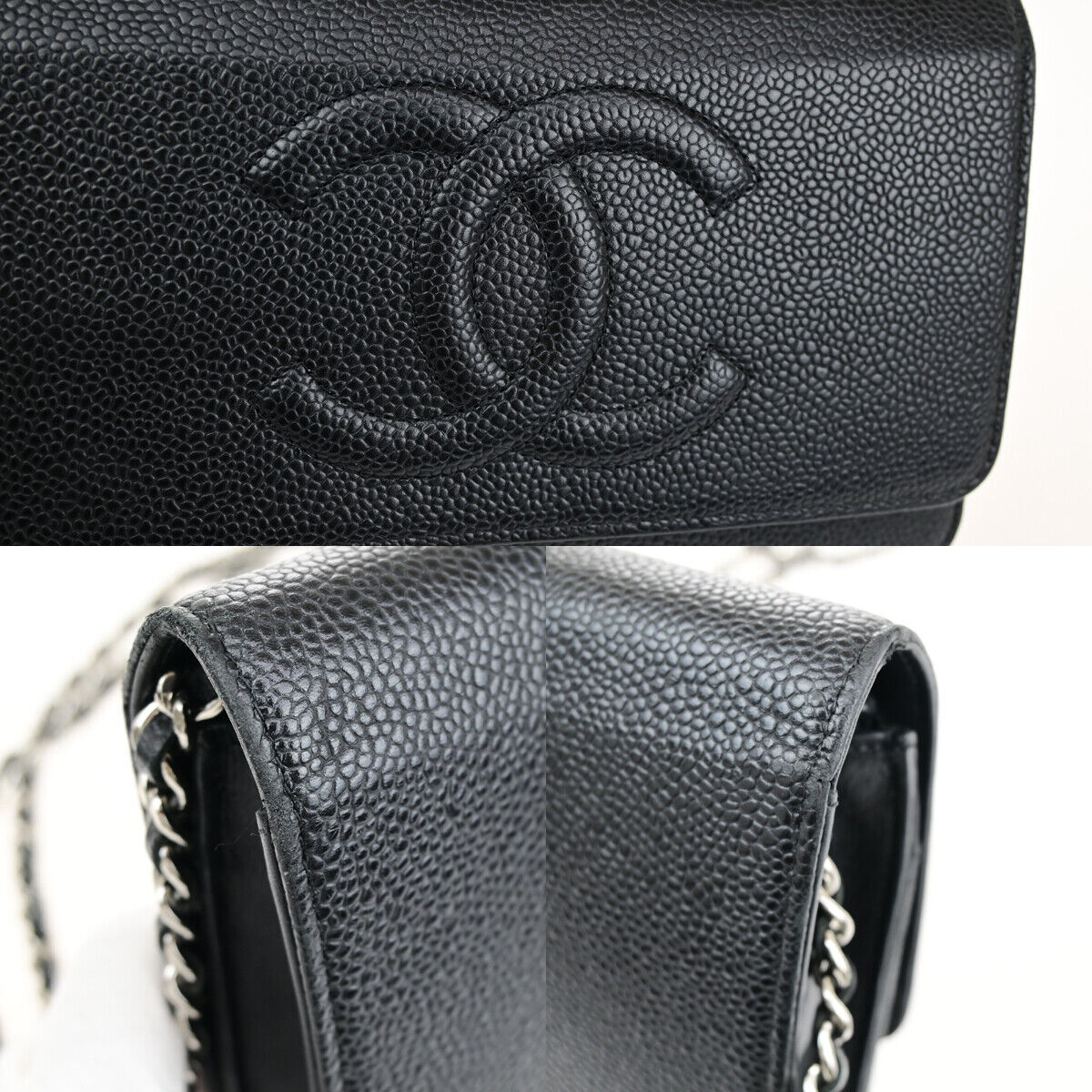 CHANEL CC Logo GST Chain Shoulder Bag Wallet Caviar Skin Leather BK SHW 390RF144