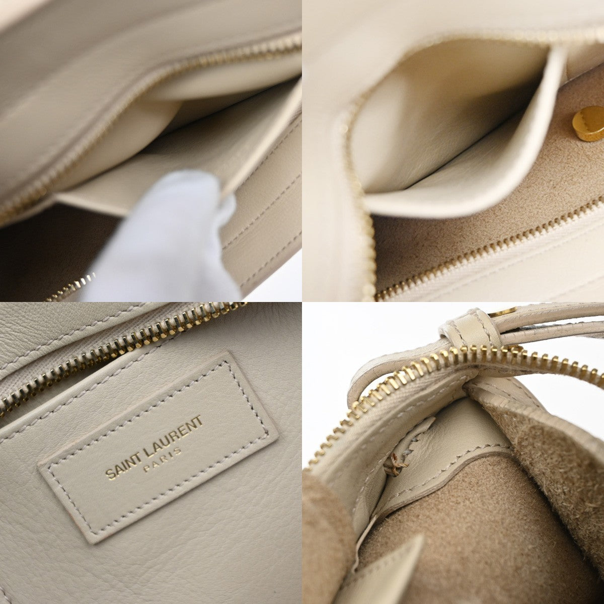 SAINT LAURENT  Logo Classic Y Cabas 2 Way Hand Bag Leather Beige Gold 72KP447
