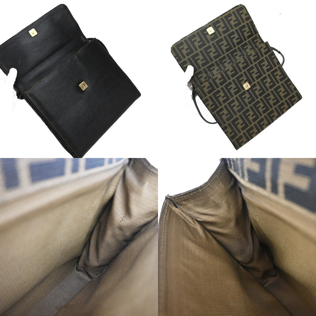 FENDI Logo Zucca Pattern Shoulder Bag Canvas Leather Brown Black GHW 76KP016