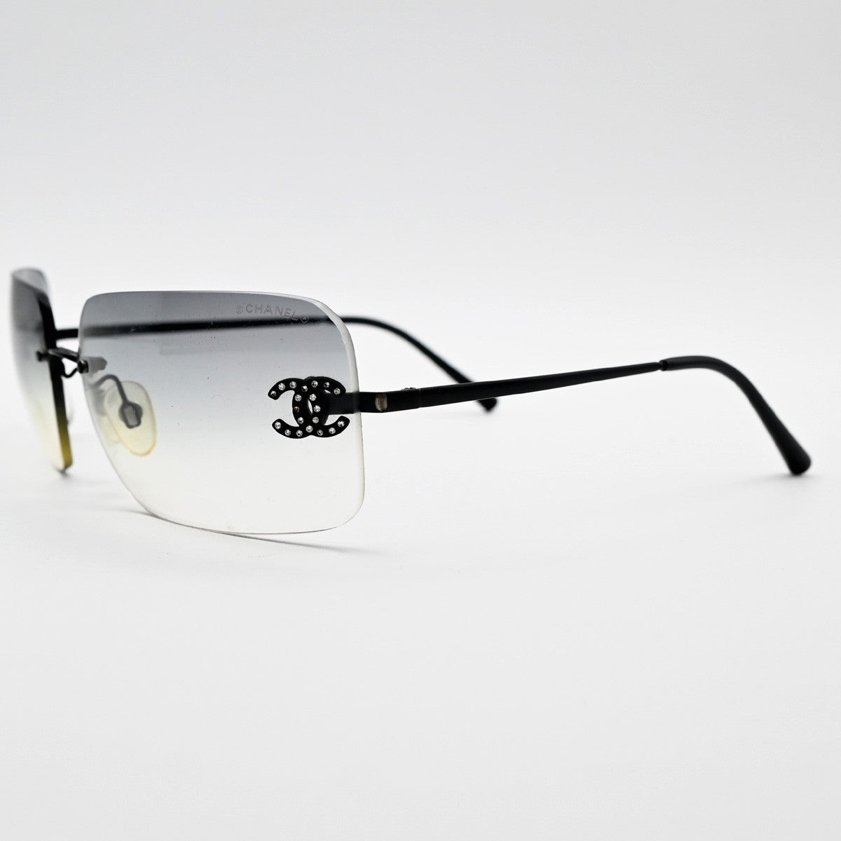 CHANEL CC Logo Rhine Stone Sunglasses Eye Were 4017-D Plastic Metal BK 67RL857