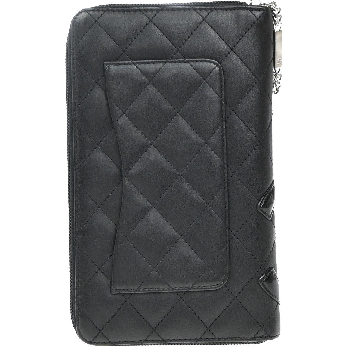 CHANEL CC Logo Cambon Long Bifold Wallet Patent Leather Black Pink Italy 16RF779