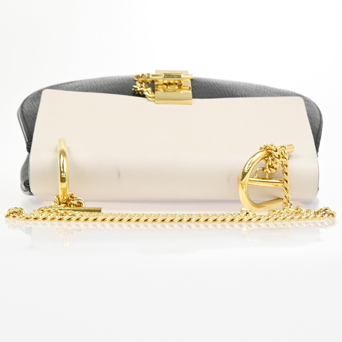 CHLOE Logo Drew Chain Shoulder Bag Embossing Leather Bicolor BK WE Italy 35MA393