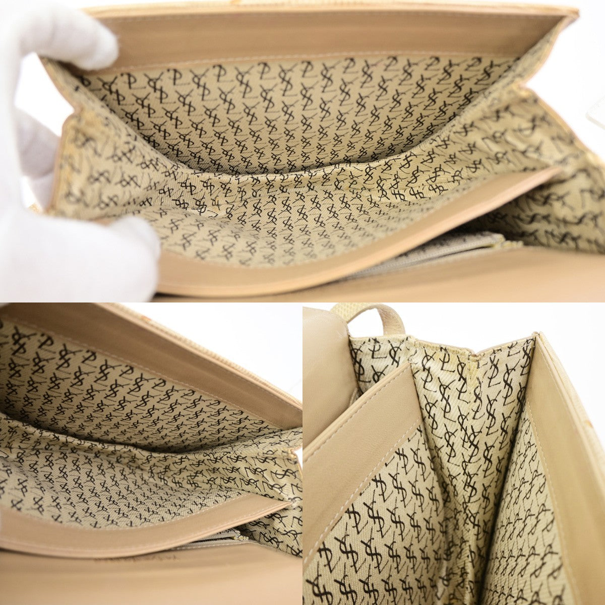 YVES SAINT LAURENT YSL Logo Mini Shoulder Bag Embossing Leather Beige 80YJ272