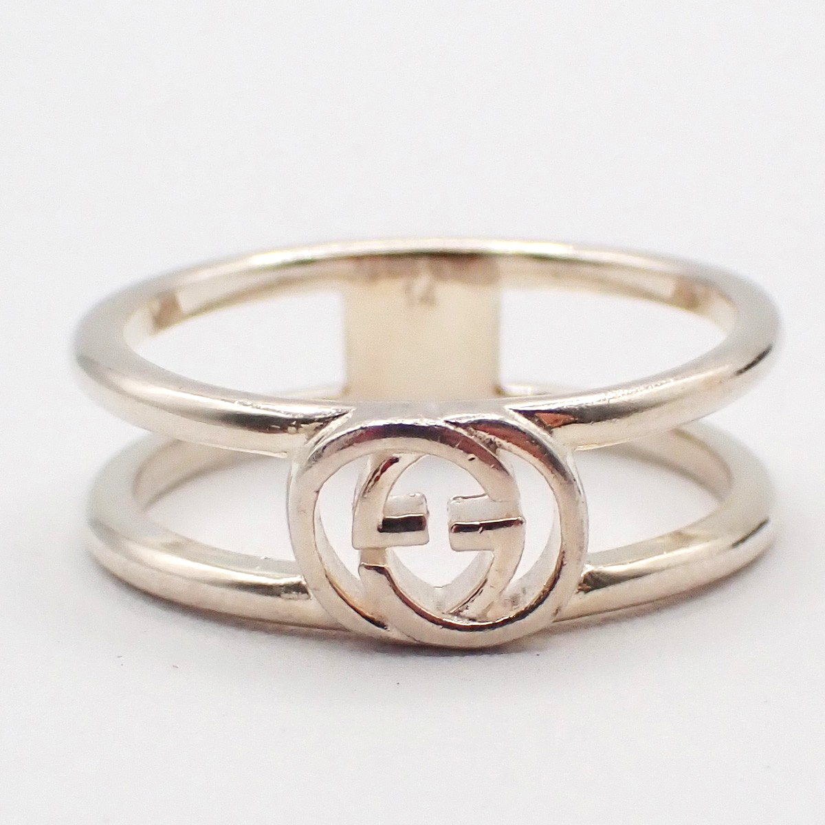 GUCCI Interlocking G Logo Ring Silver 925 Size JP14 US7 Italy Accessory 60KC874