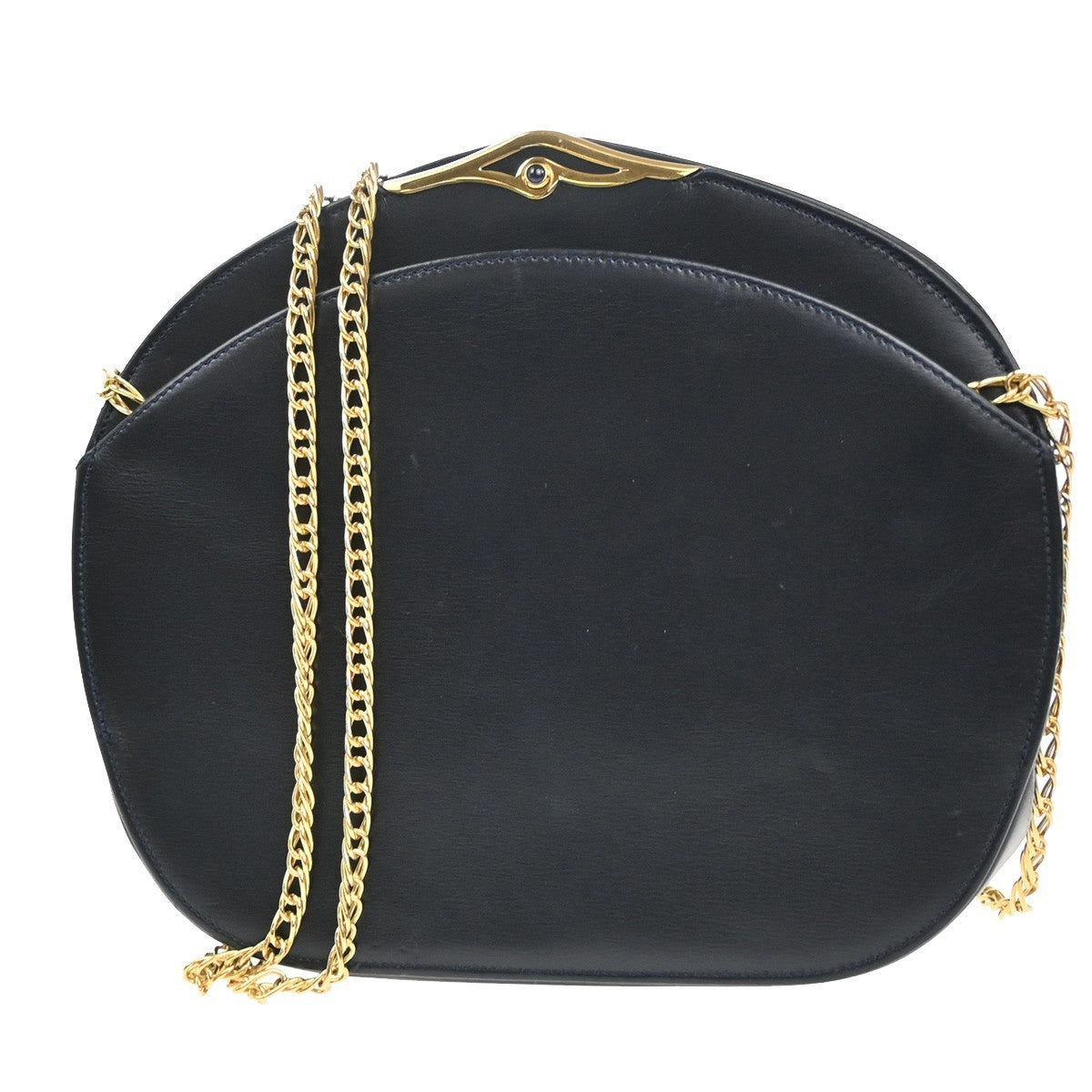 CARTIER Sapphire Line Logo Chain Shoulder Bag Leather Navy BE GHW France 80MA209