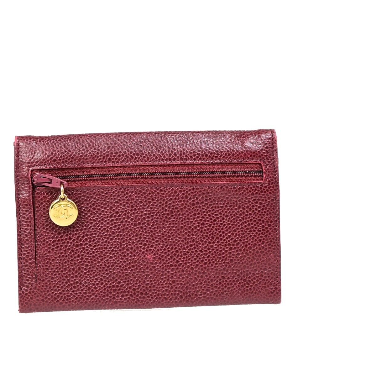 CHANEL CC Bifold Wallet Caviar Skin Leather Bordeaux GHW Italy Vintage 69EB229