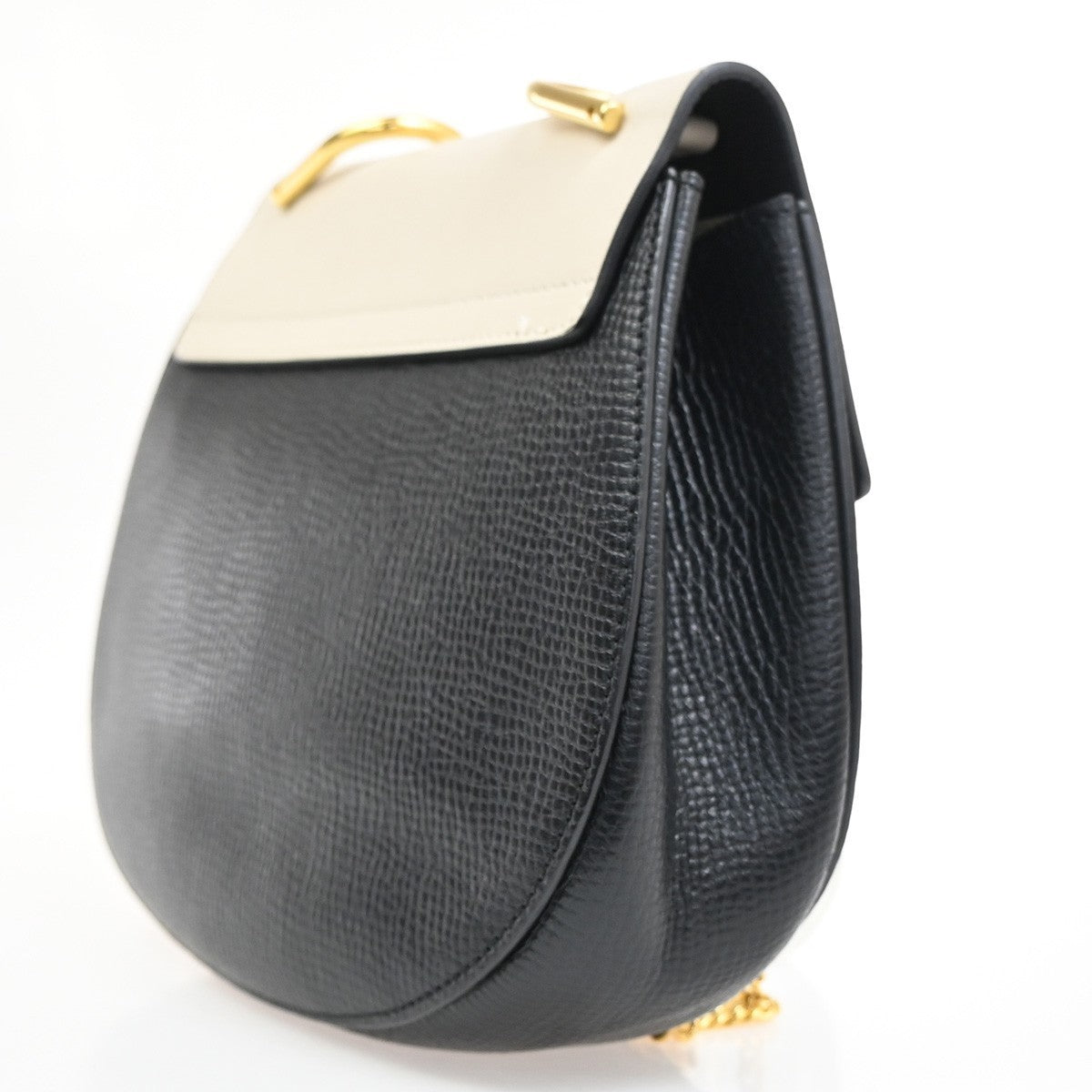 CHLOE Logo Drew Chain Shoulder Bag Embossing Leather Bicolor BK WE Italy 35MA393