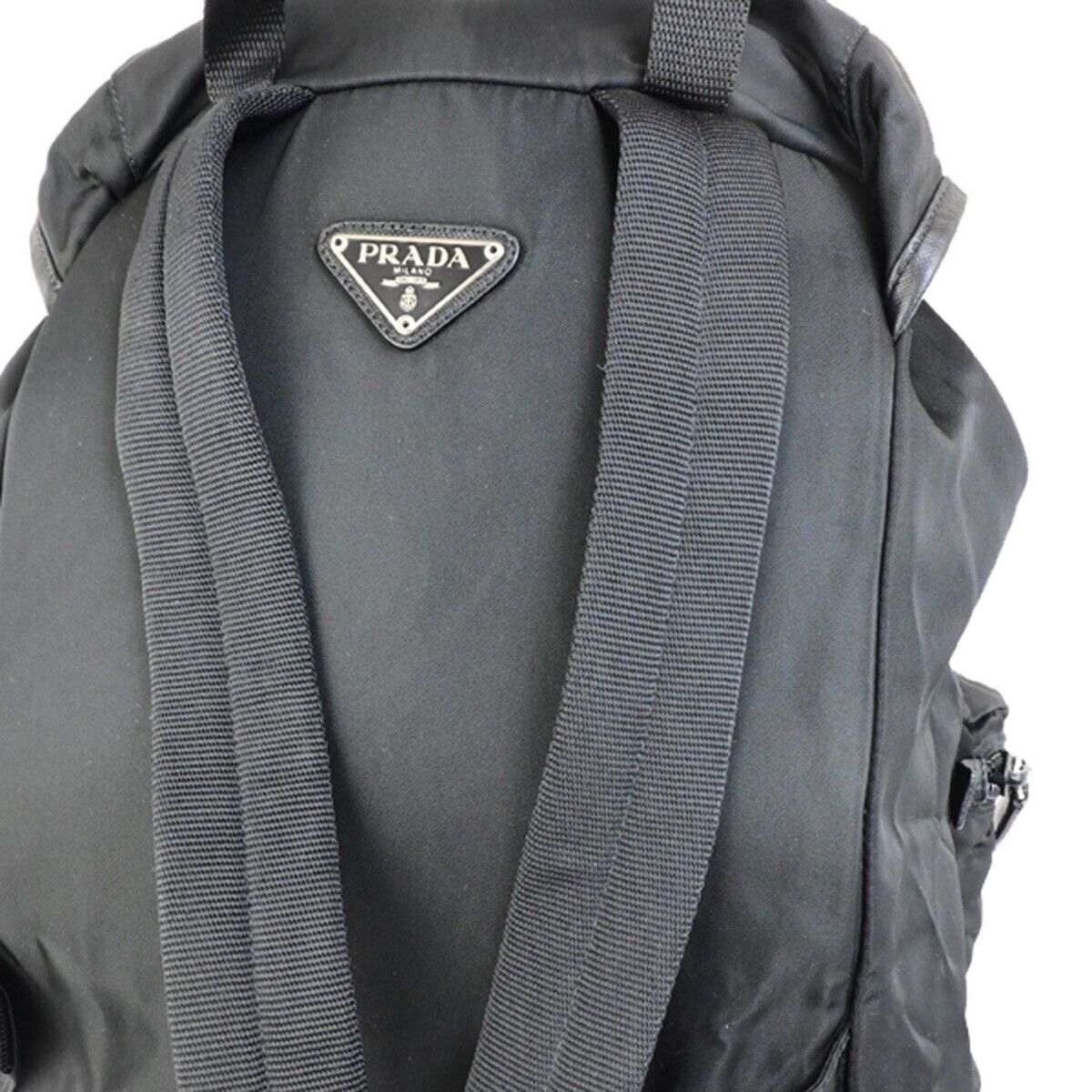 PRADA MILANO Logo Backpack Bag Nylon Leather Black Silver Made In Italy 83KA433