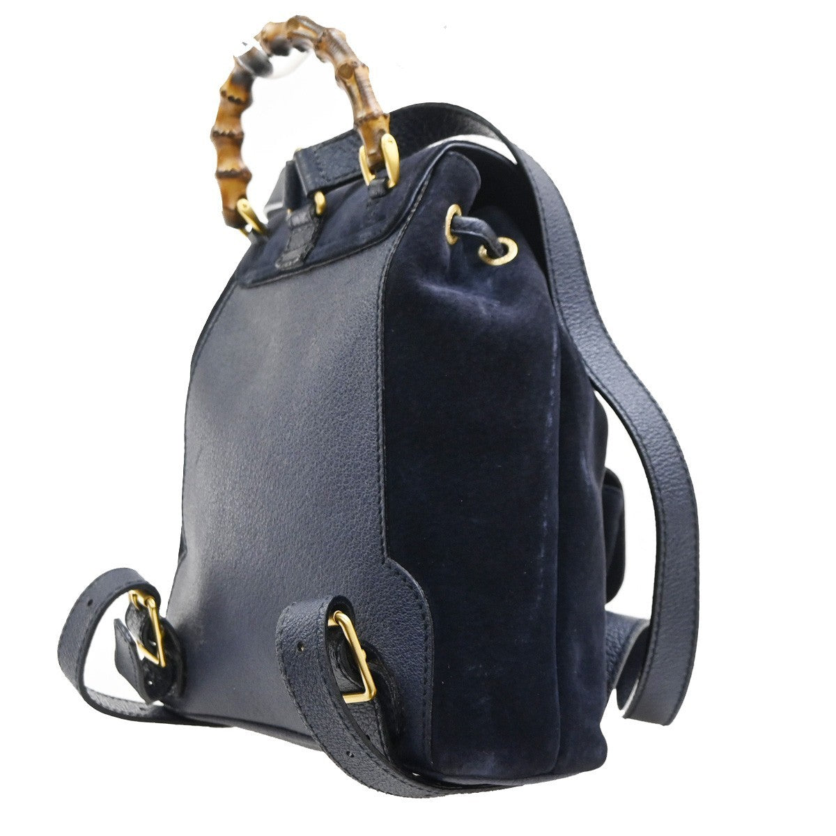 GUCCI Bamboo Logo 2way Back Pack Bag Suede Leather Navy Blue GHW Italy 38MA494