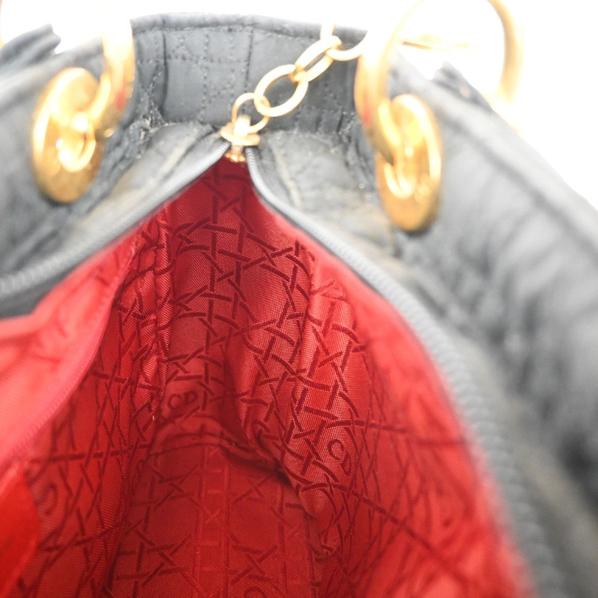 CHRISTIAN DIOR Logo Lady Cannage Hand Bag Nylon Leather Black GHW Italy 70EG071