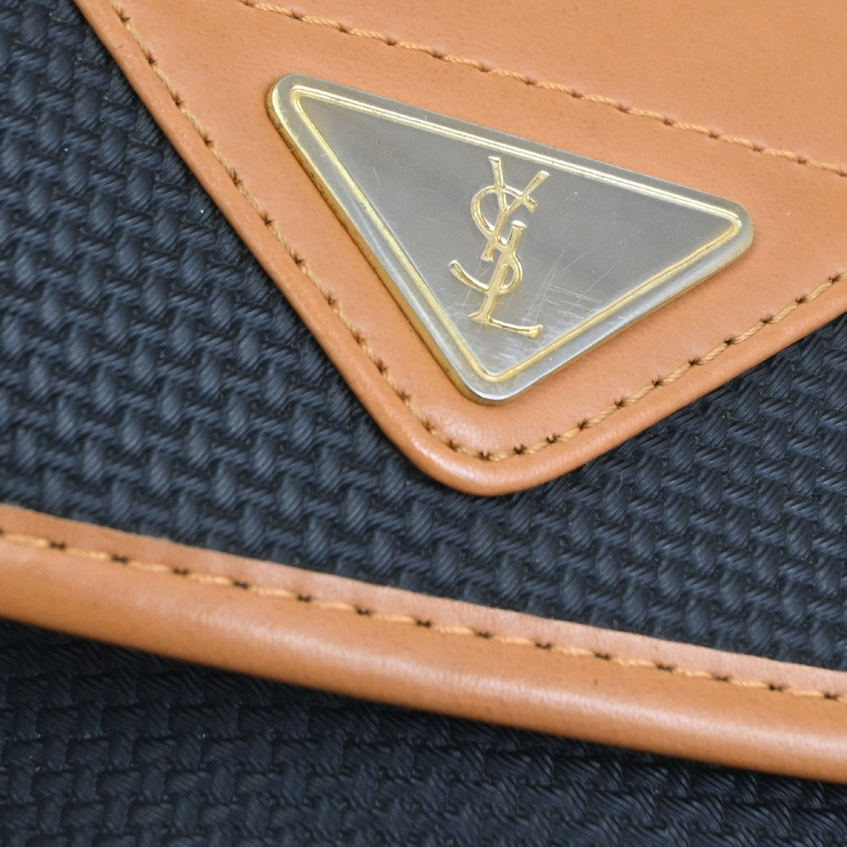 YVES SAINT LAURENT YSL Logo Shoulder Bag PVC Leather Black Brown GHW 33TA633