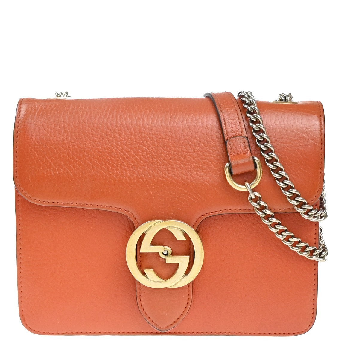GUCCI Logo Interlocking G Mini Chain Shoulder Bag Leather Orange GHW 90KP377