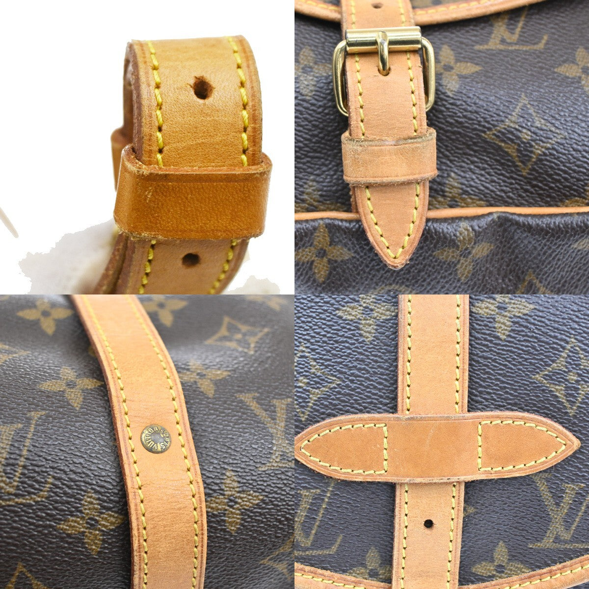 LOUIS VUITTON Logo Saumur 30 Shoulder Bag Monogram Leather Brown M42256 75EE234