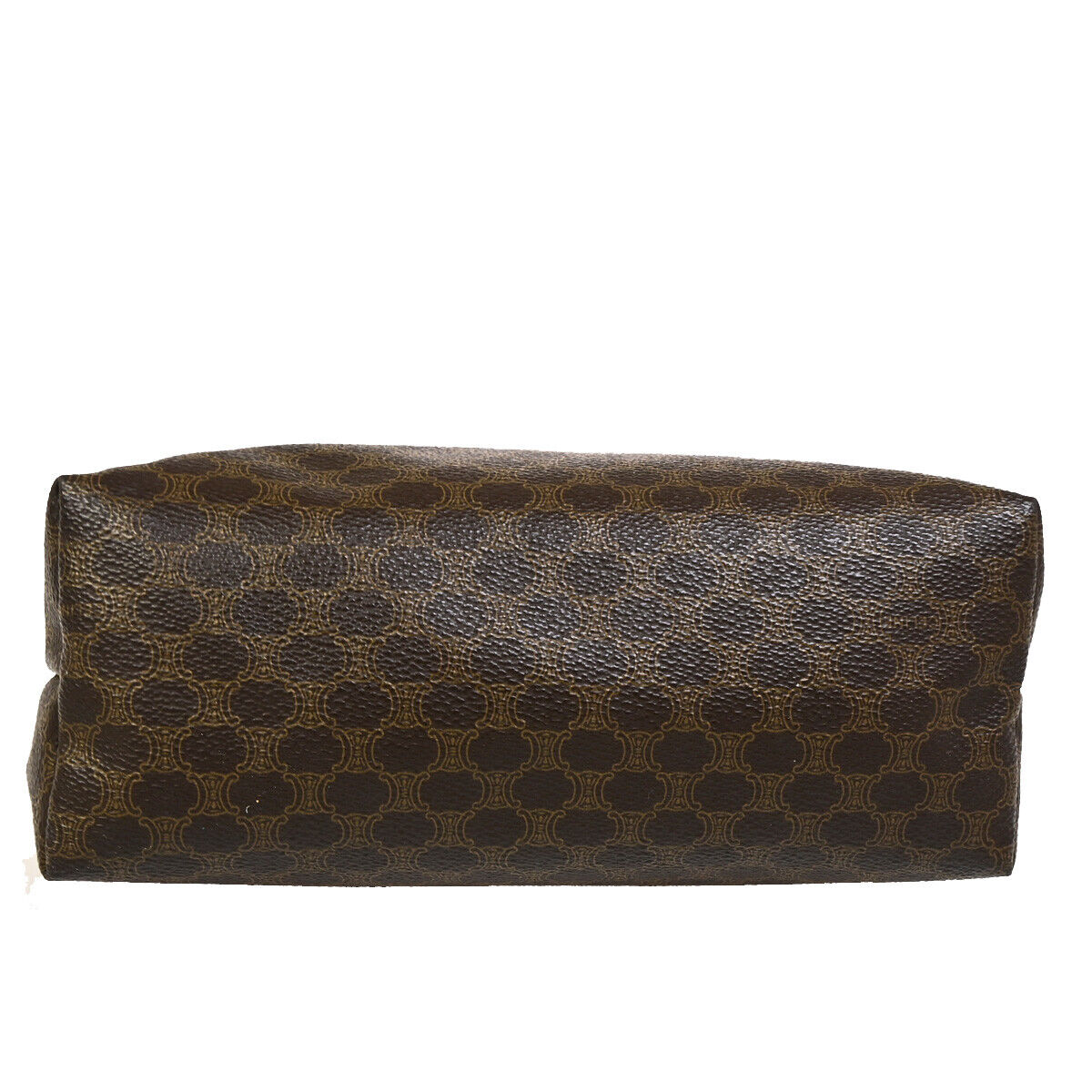 CELINE Logo Macadam Pattern Pouch Hand Bag PVC Leather Brown GHW 04SJ099