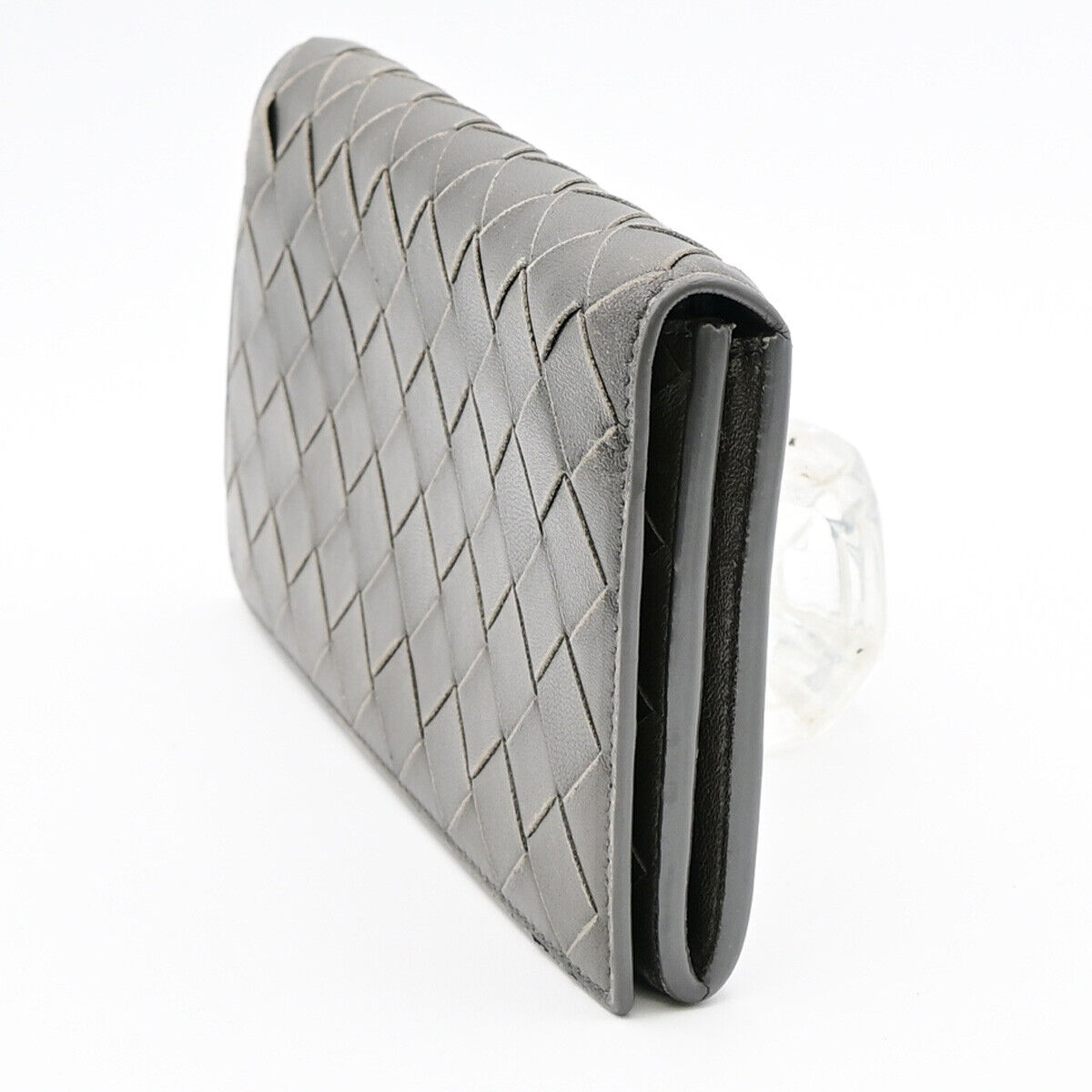 BOTTEGA VENETA Logo Intrecciato Long Bifold Wallet Purse Leather Gray 02YE808