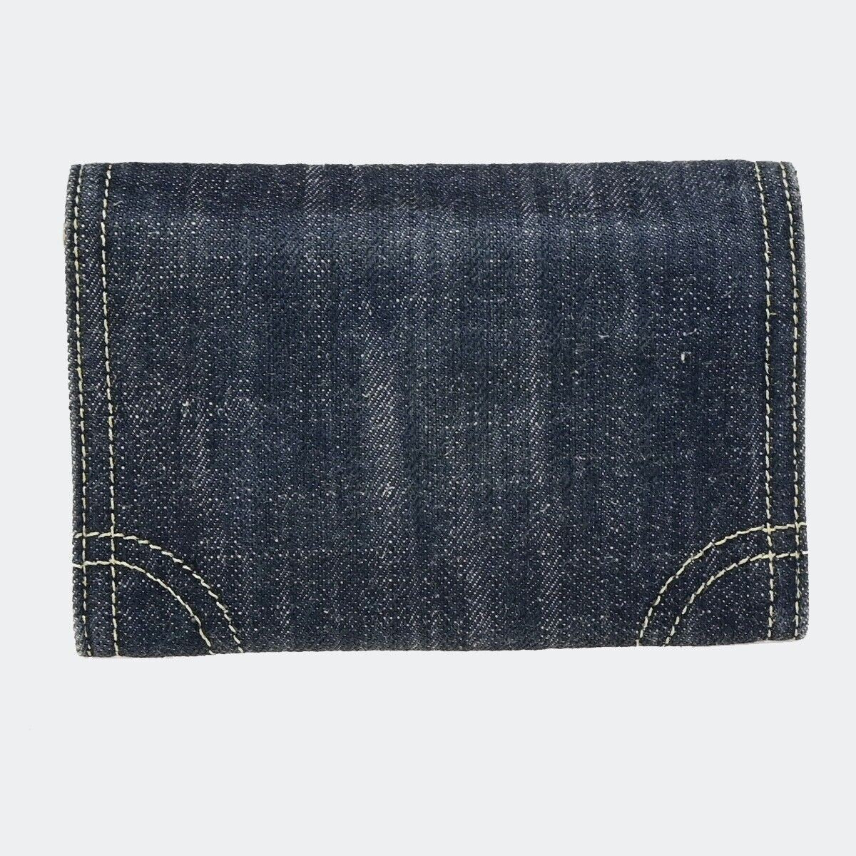 CHANEL CC Logo Stitch Flap Wallet Purse Denim Leather Blue Gold GHW 70RK156