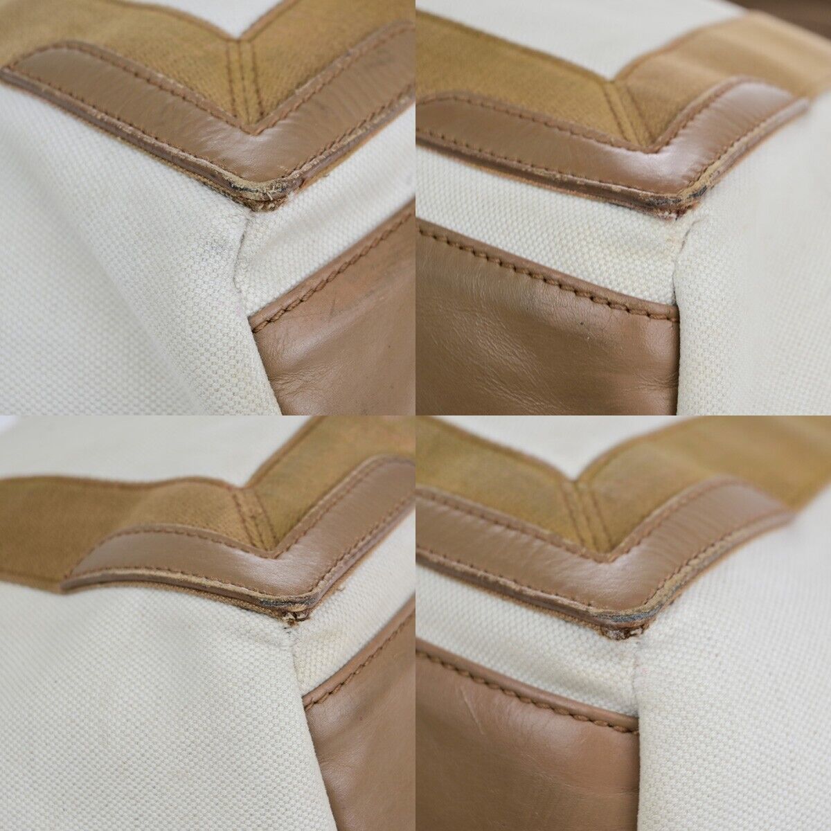 BALENCIAGA Logo Navy Cabas Shoulder Tote Bag Canvas Leather Ivory Brown 33EC031