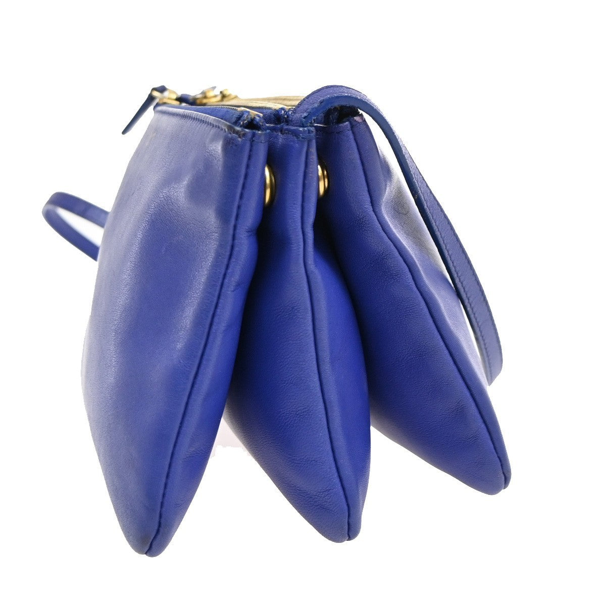 CELINE Logo Trio Crossbody Shoulder Bag Leather Blue Italy 80CA959