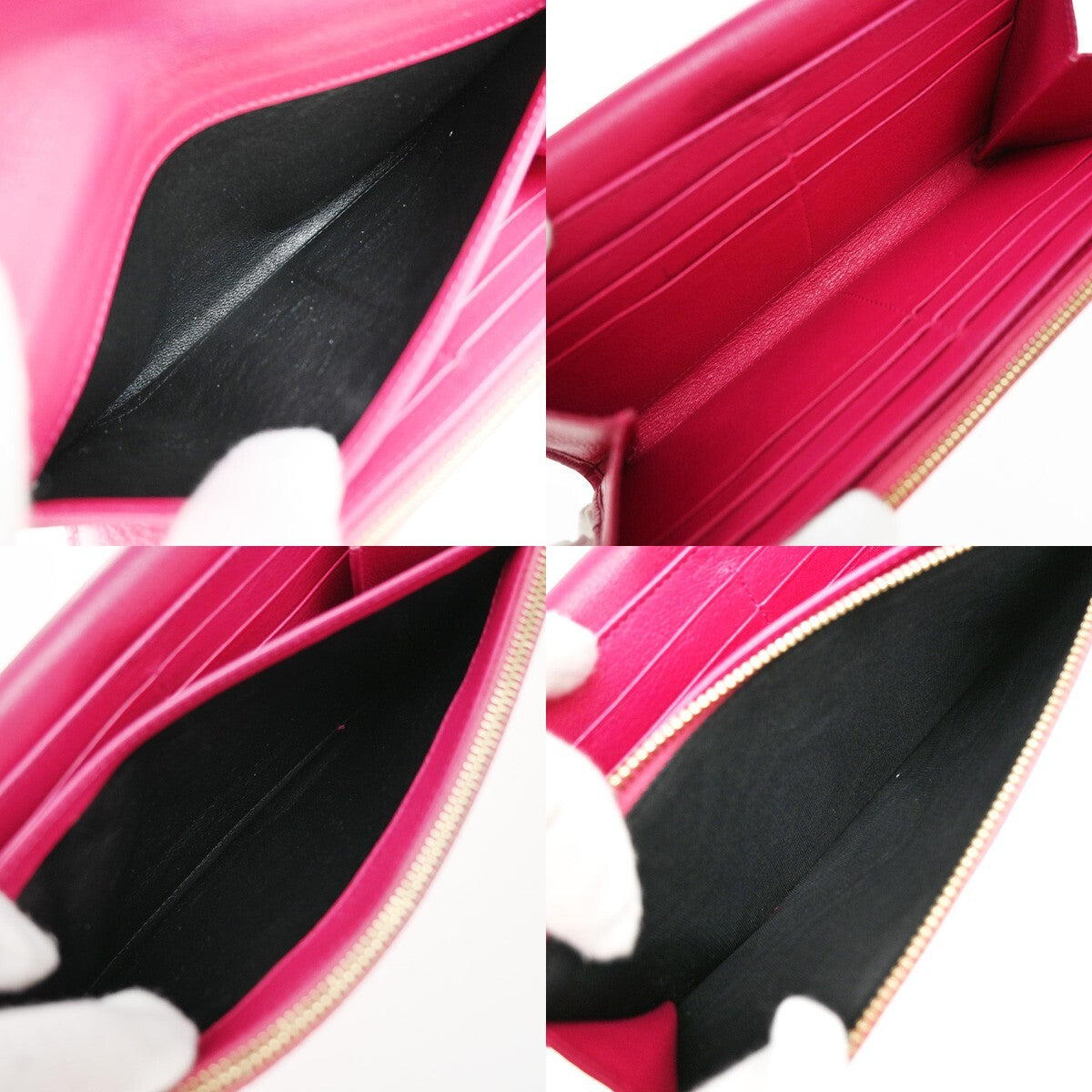 YVES SAINT LAURENT YSL Logo Long Zipper Wallet Leather Pink 66EE518