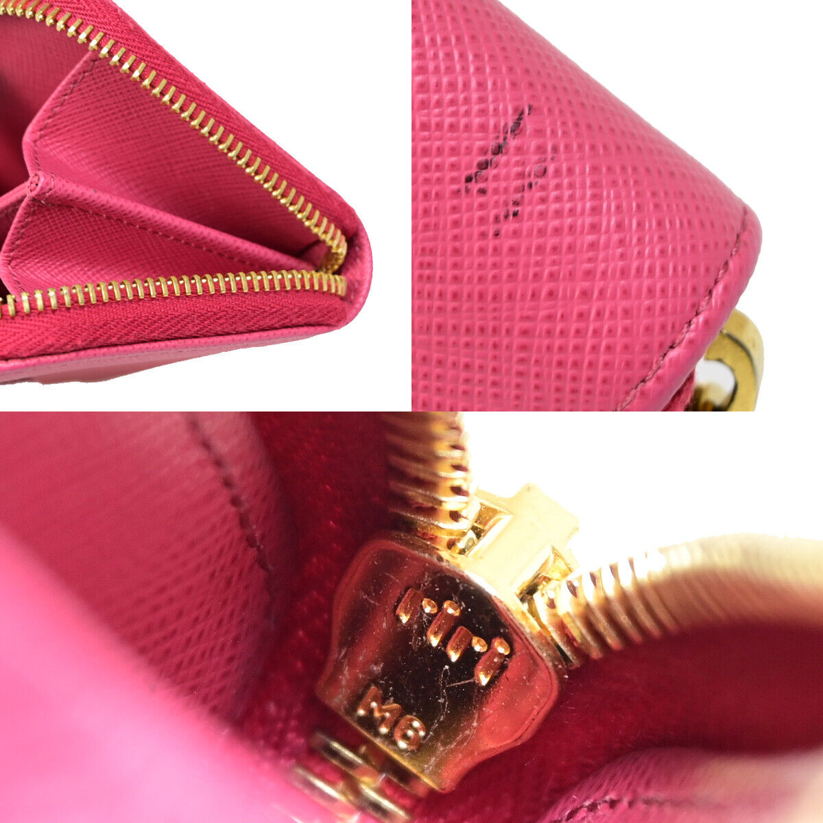 PRADA Logo Saffiano Mini Zipper Around Wallet Leather Pink GHW Italy 38YE697