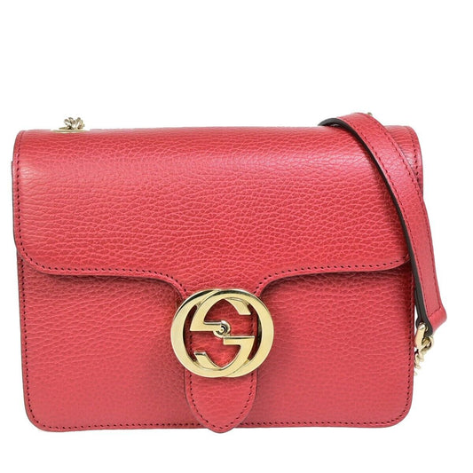 RGUCCI Logo Interlocking G Mini Chain Shoulder Bag Leather Red GHW Italy 48RK353