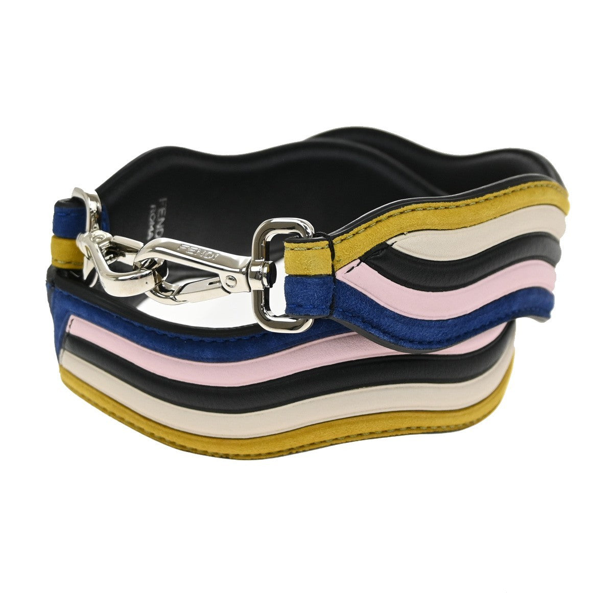 FENDI Logo Strap You Bag Shoulder Strap Leather Black Multicolor 67RL422