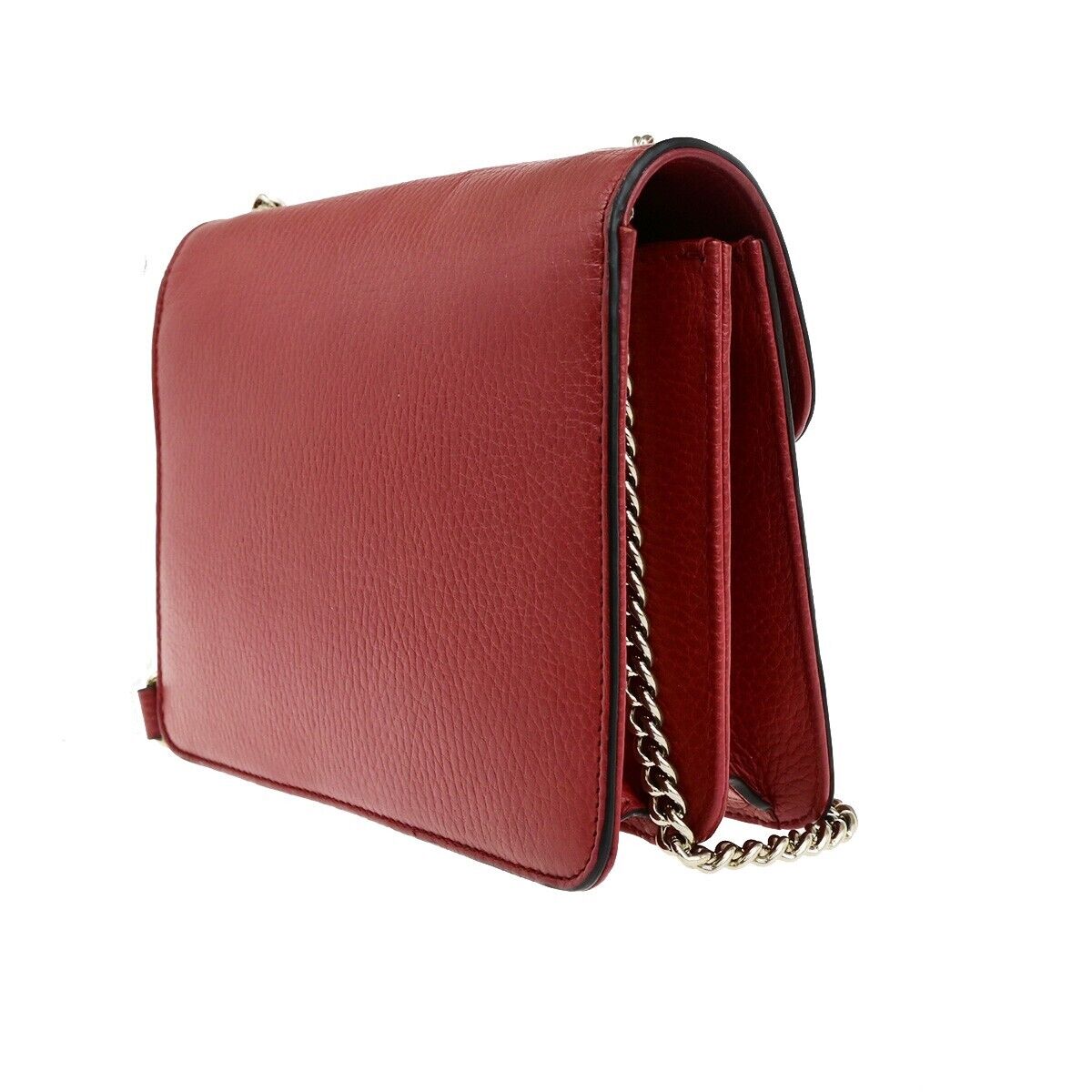 GUCCI Logo Interlocking G Mini Chain Shoulder Bag Leather Red GHW Italy 14ED352