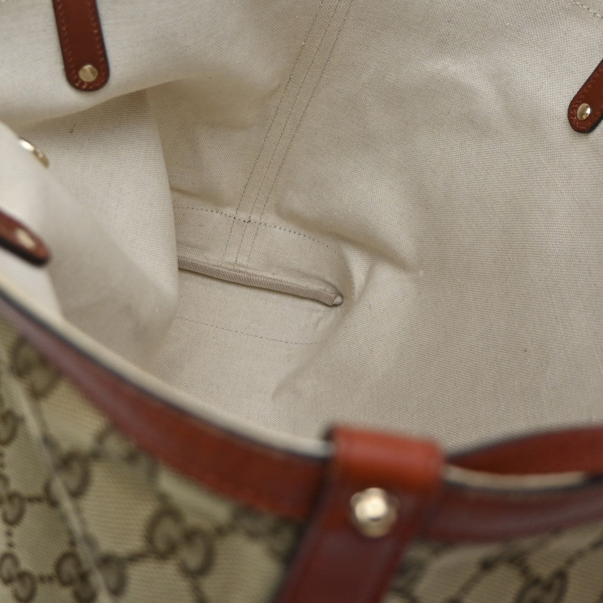GUCCI Logo GG Pattern Shoulder Tote Bag Canvas Leather Brown Red 73CA651
