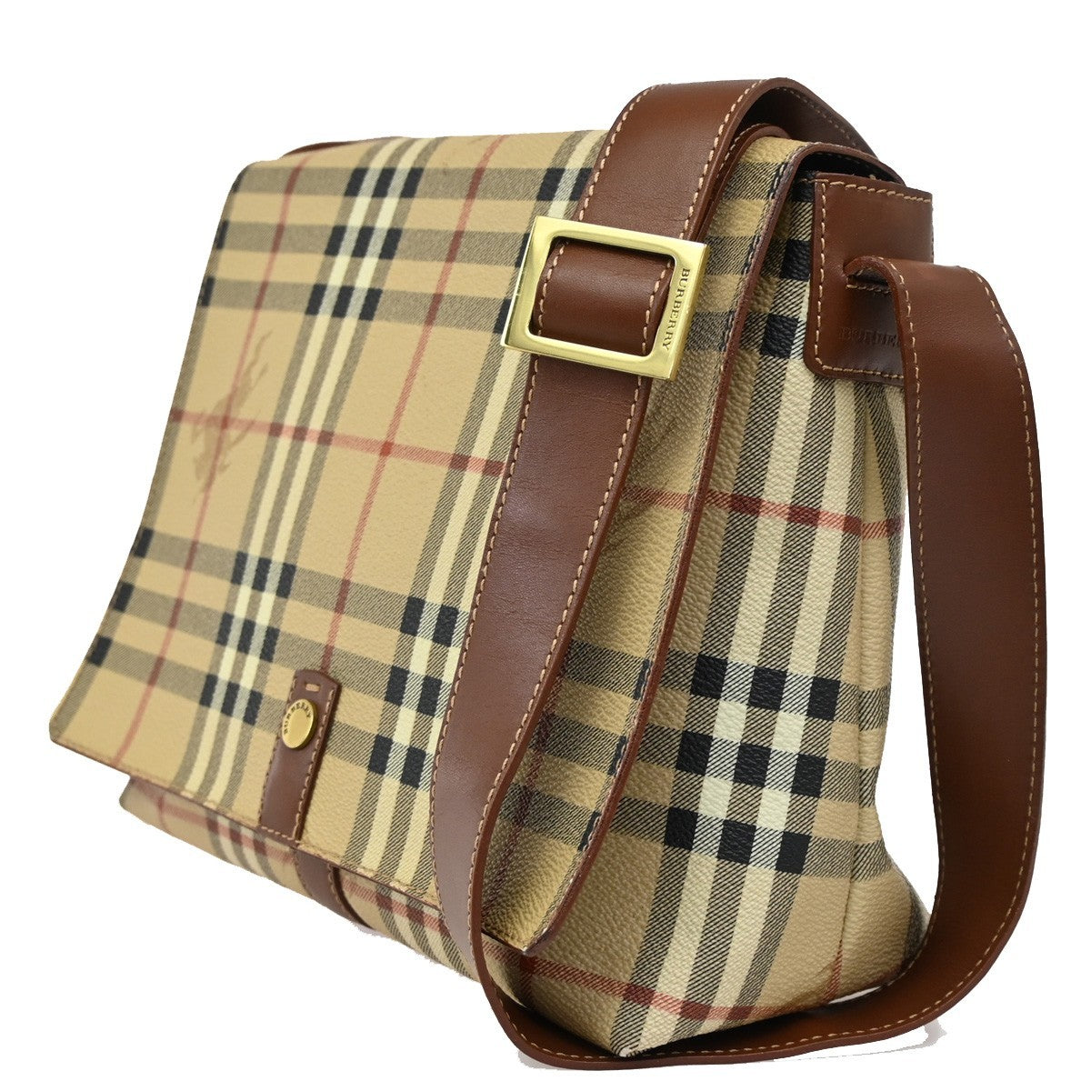 BURBERRY Logo Nova Check Shoulder Bag PVC Leather Brown GHW 31CA247