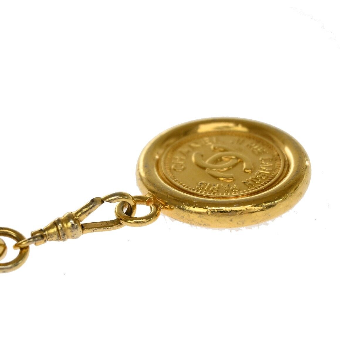 CHANEL CC Coin Medallion Charm Chain Belt Leather White GHW Accessory 95RJ347