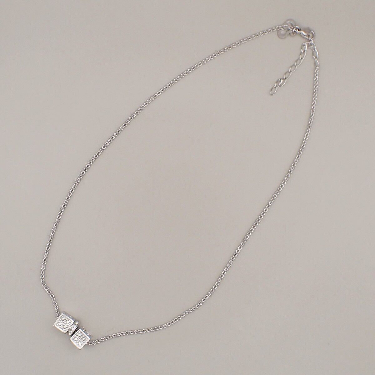 CHRISTIAN DIOR D Logo Dice Charm Necklace Rhinestone Silver Accessory 02ED439