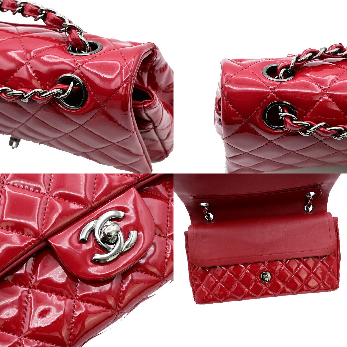 CHANEL CC Matelasse 25 Chain Shoulder Bag Patent Leather Red SHW 373RJ867