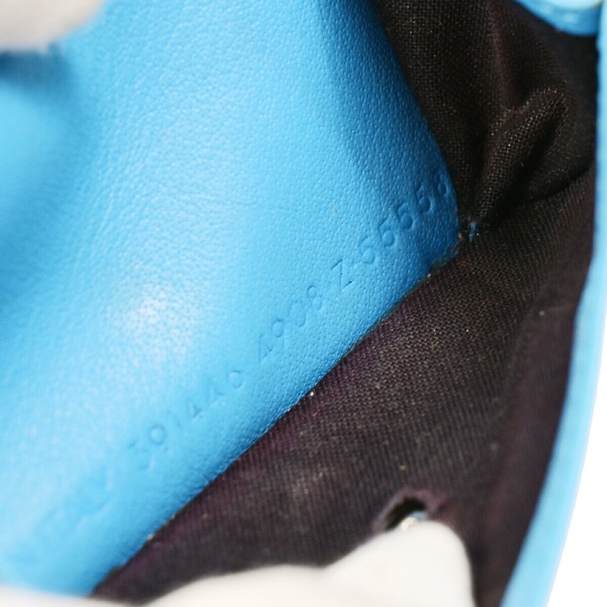 BALENCIAGA Logo Paper Mini Trifold Wallet Purse Leather Blue SHW Italy 68EB974