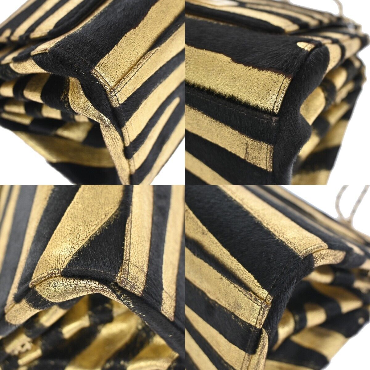 CHANEL 2.55 Zebra Chain Mini Hand Bag Fur Leather Black Gold France 629RH277