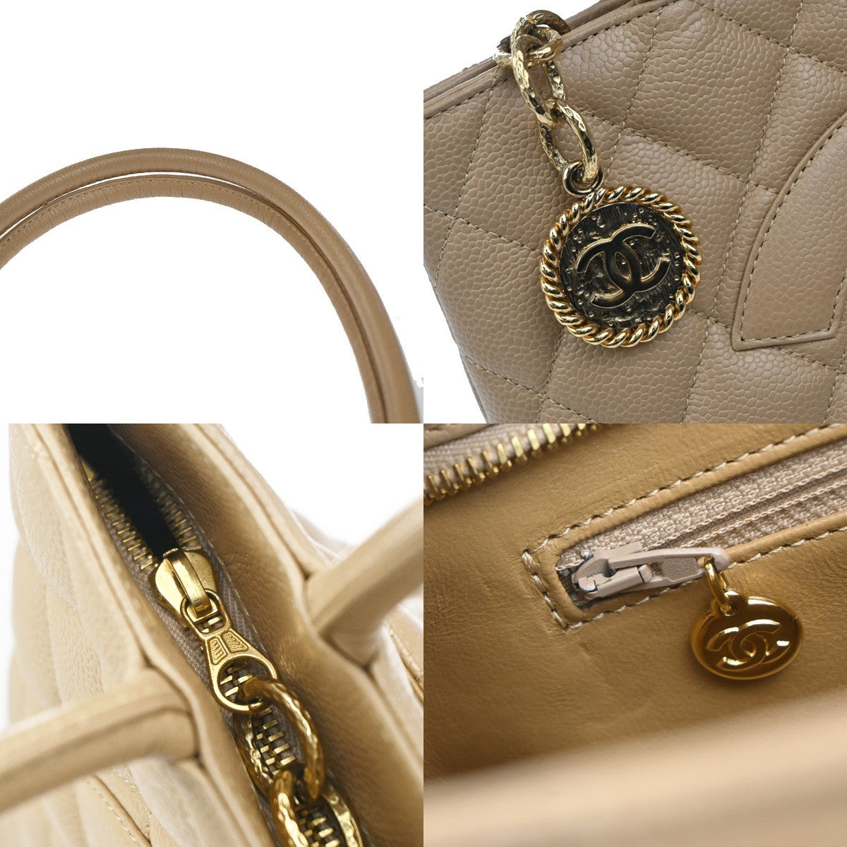 CHANEL Medallion Matelasse Shoulder Bag Grained Calfskin Leather Beige 648RF884