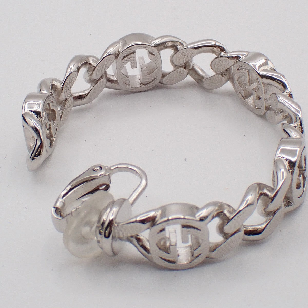 GUCCI Interlocking G Logo Single Earring Clip on Silver Accessory Italy 05RL696
