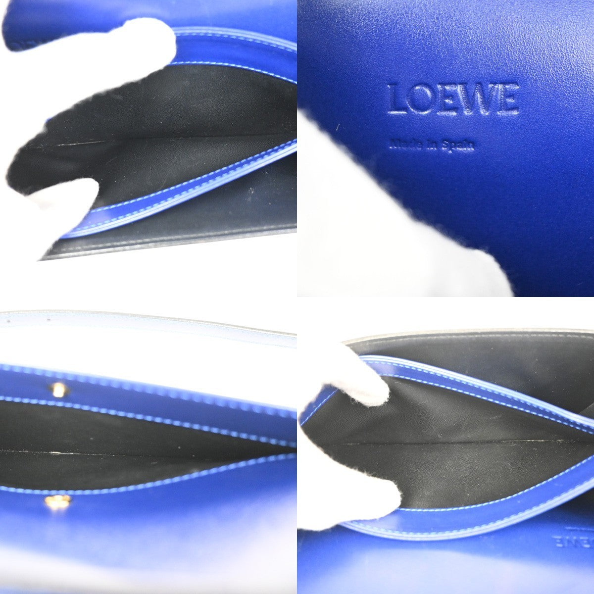 LOEWE Logo Barcelona Crossbody Shoulder Bag Leather Blue GHW Spain 11MA392
