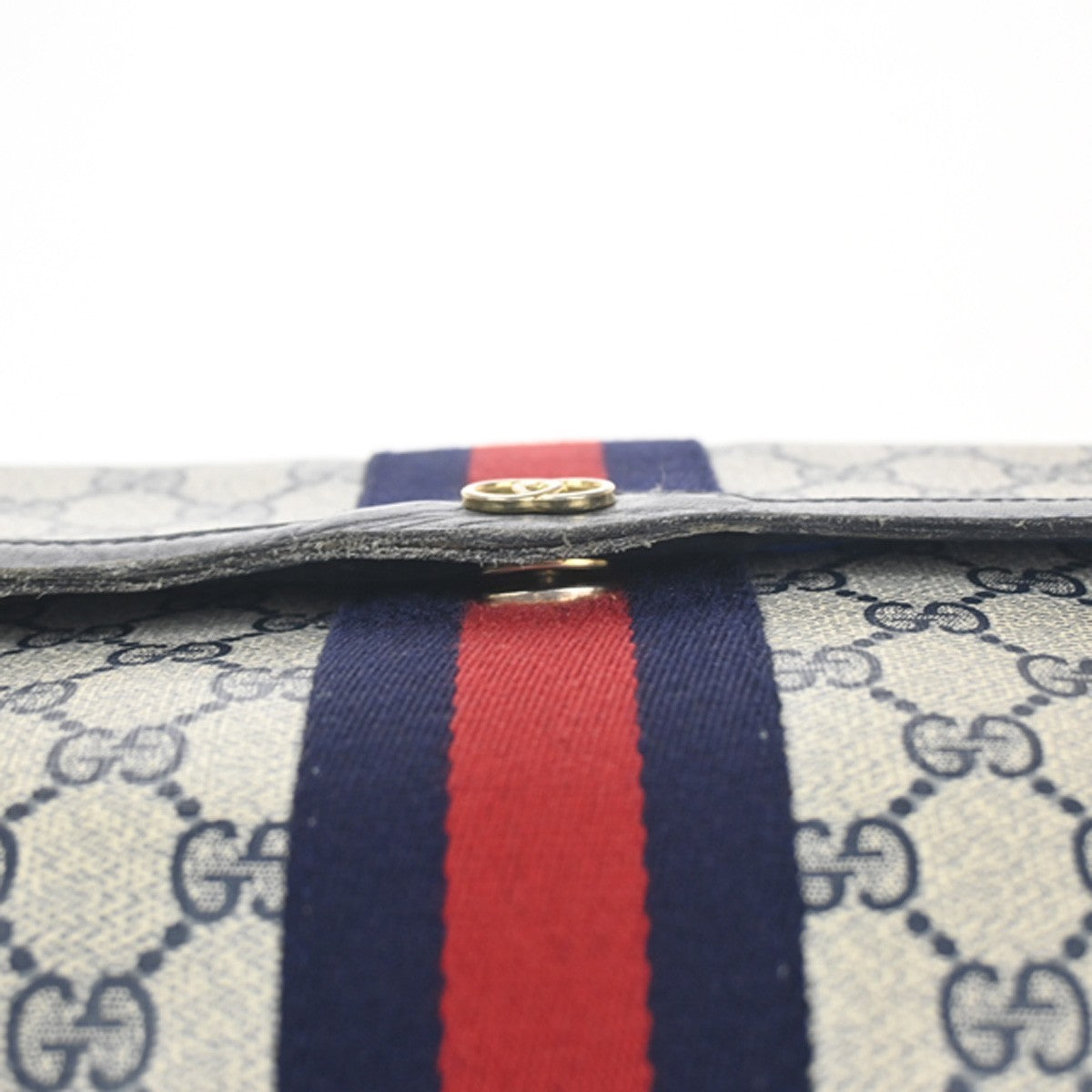 GUCCI Parfums GG Sherry Clutch Pouch Bag Leather PVC Navy Made in Italy 09TA592
