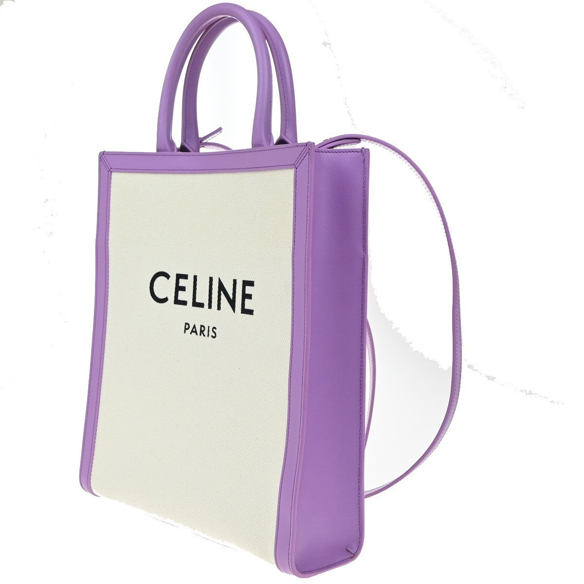 CELINE Vertical Cabas 2Way Shoulder Hand Tote Bag Canvas Leather Purple 21EG332