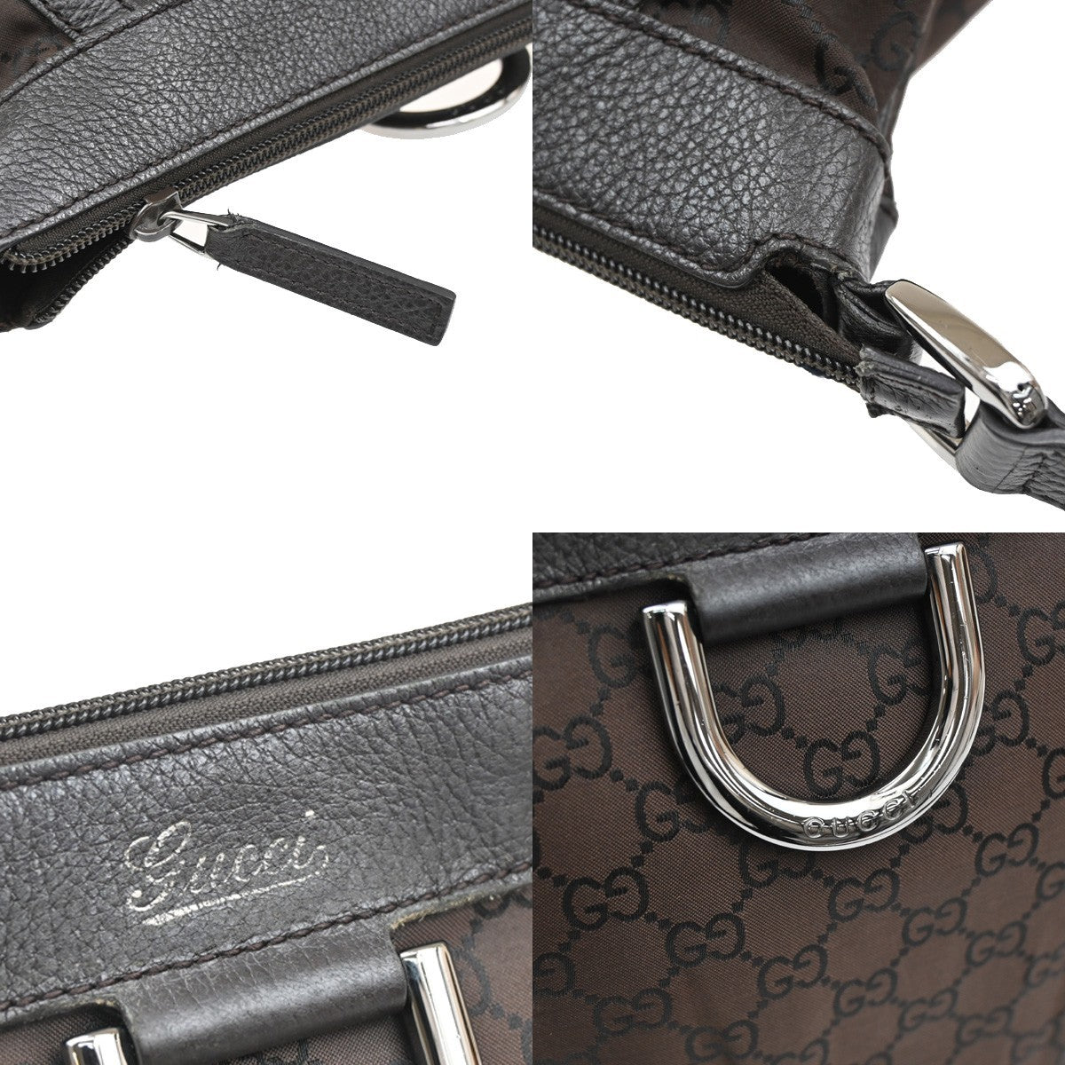 GUCCI Logo GG pattern Abbey Shoulder Bag Nylon Leather Brown SHW Italy 88KB731