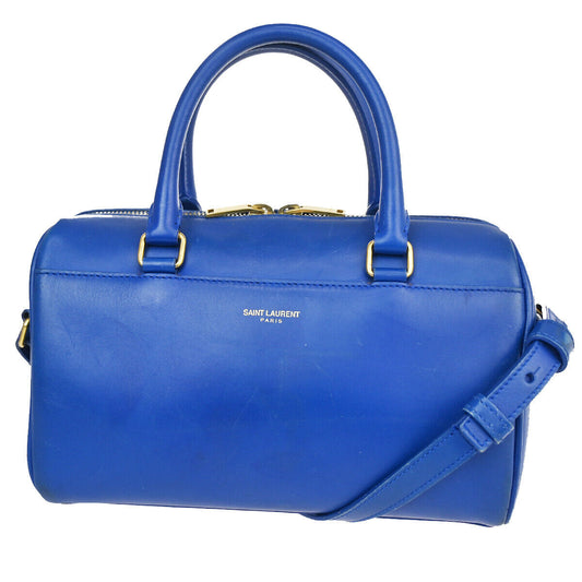 SAINT LAURENT Logo Baby Duffel 2Way Shoulder Hand Bag Leather Blue GHW 77YE301