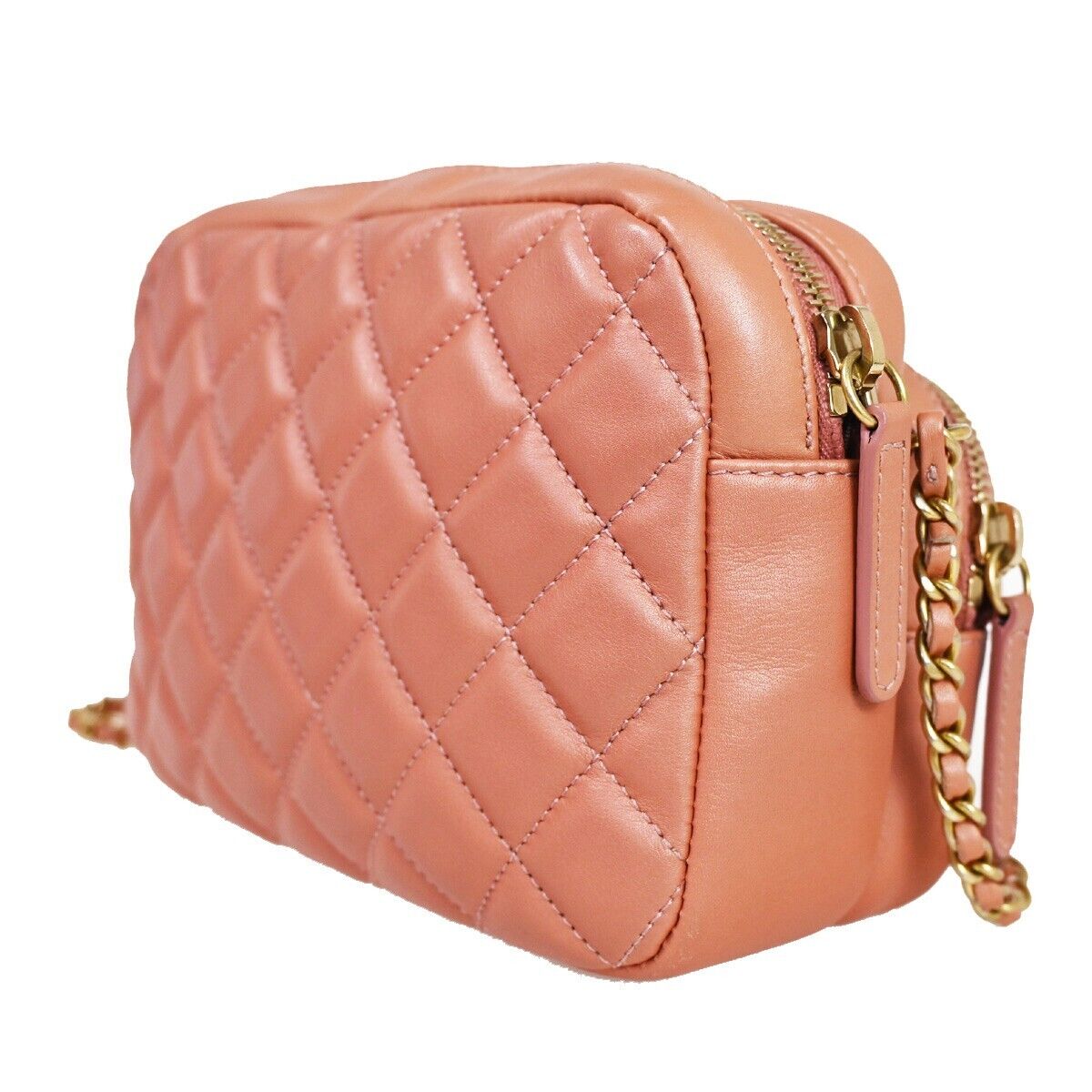 CHANEL CC Matelasse Mini Chain Shoulder Bag Leather Pink GHW Italy 323RH639