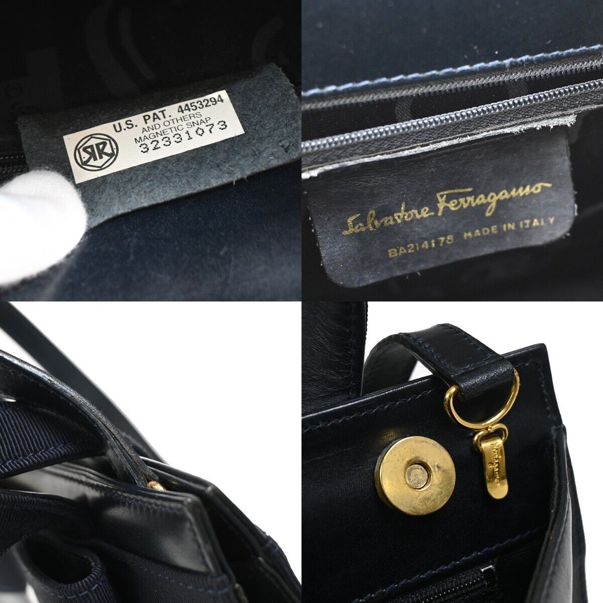 SALVATORE FERRAGAMO Logo Vara 2Way Shoulder Hand Bag Canvas Leather Blue 36FA535